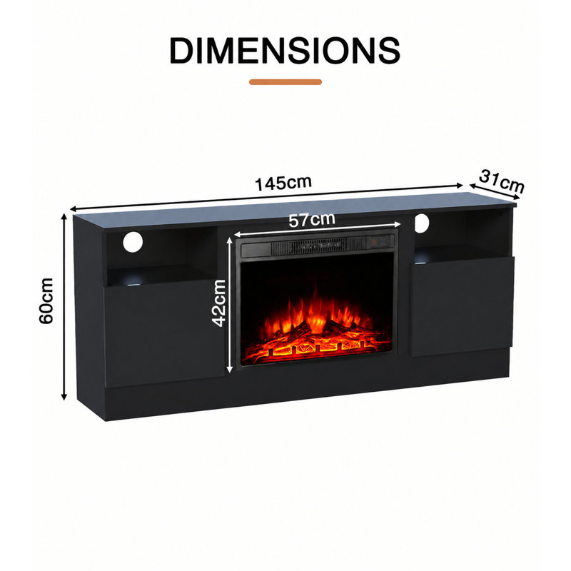 Priyanshu 17 Stories 145 cm W Electric Fireplace with 5000 BTU, Black-145cm L × 31cmW × 60cmH