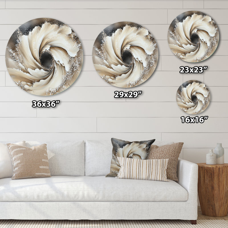 «Celestial Beige Vortex Illusion», art mural rond en métal bord de mer, vue sur l'océan et le lac, H 23 po x l 23 po