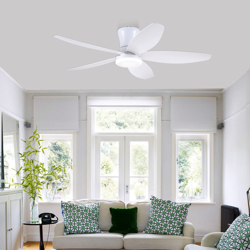 Ventilateur de plafond encastré 36/42/48 po à profil bas avec éclairage et télécommande, 36 po de largeur, Blanc