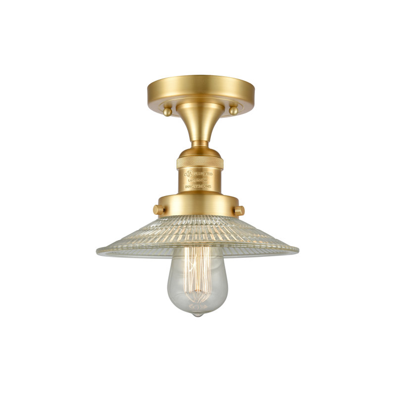 Mangan Glass Semi Flush Mount, 6 Watt Vinage LED Bulb, Satin Gold