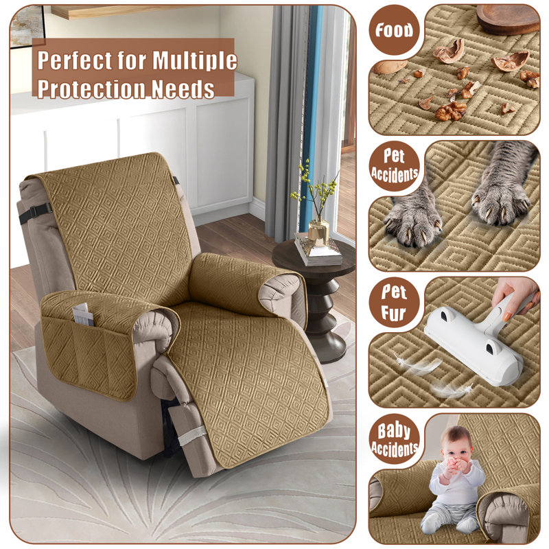 Housse pour canapé inclinable en velours imperméable Wildee, Grand l 30 po, Velours kaki