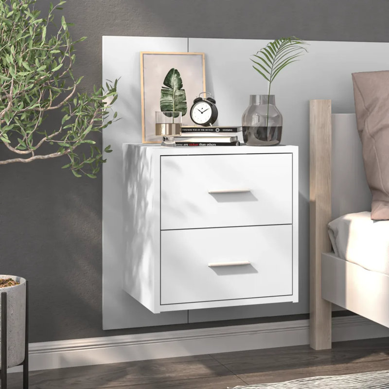 Jaicarious Wall-mounted Bedside Cabinet, High Gloss White