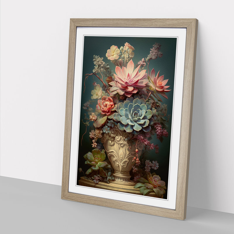 Succulent Victorian - Framed Print, 34cm H x 25cm W x 2cm D, Oak