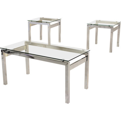Kinman 3 - Piece Glass Top Living Room Table Set