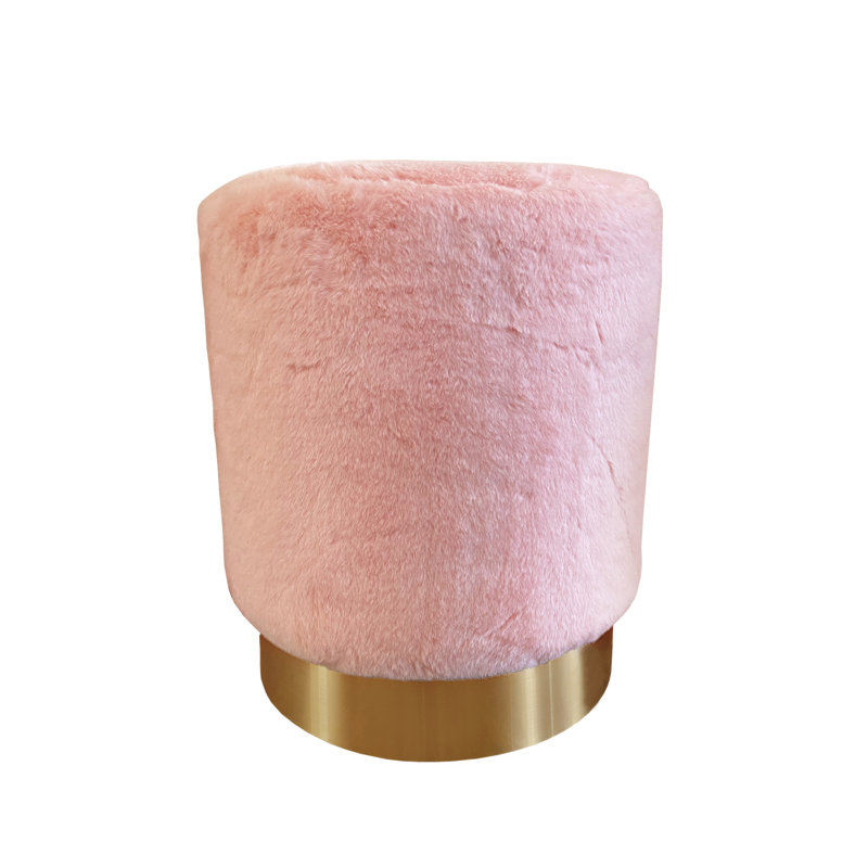 Alanni 14'' Wide Velvet Round Standard Ottoman, Pink Velvet