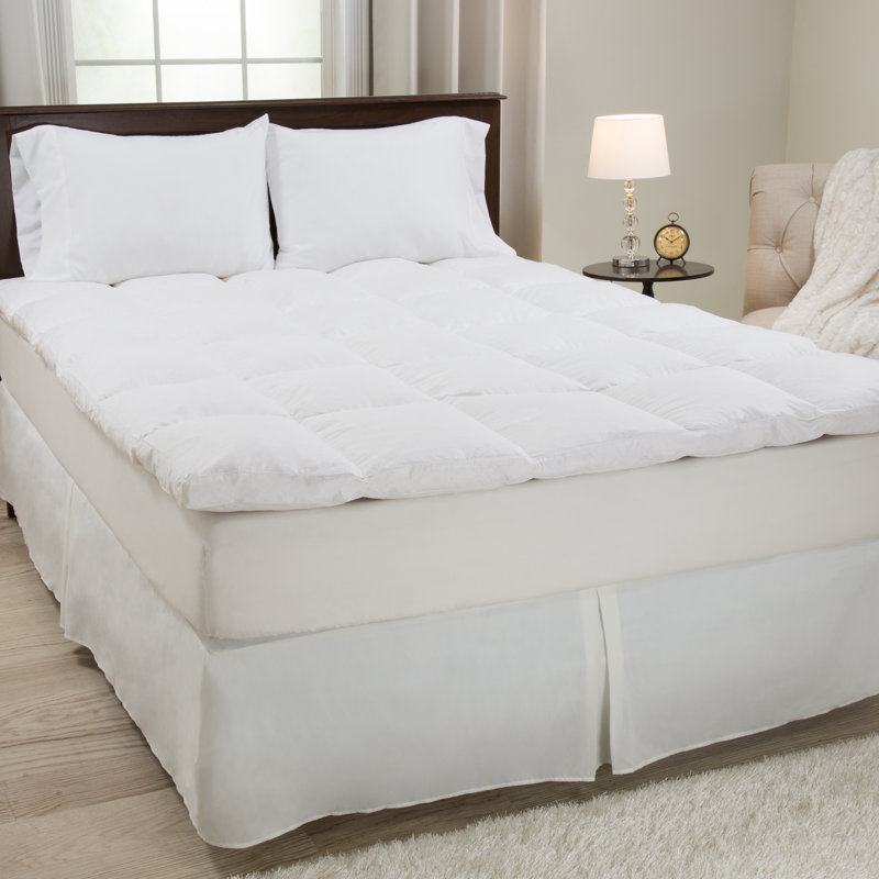 2" Duck Feathers Mattress Topper - Duck Feather Gusset Mattress Pad - Mattress Protector, Queen