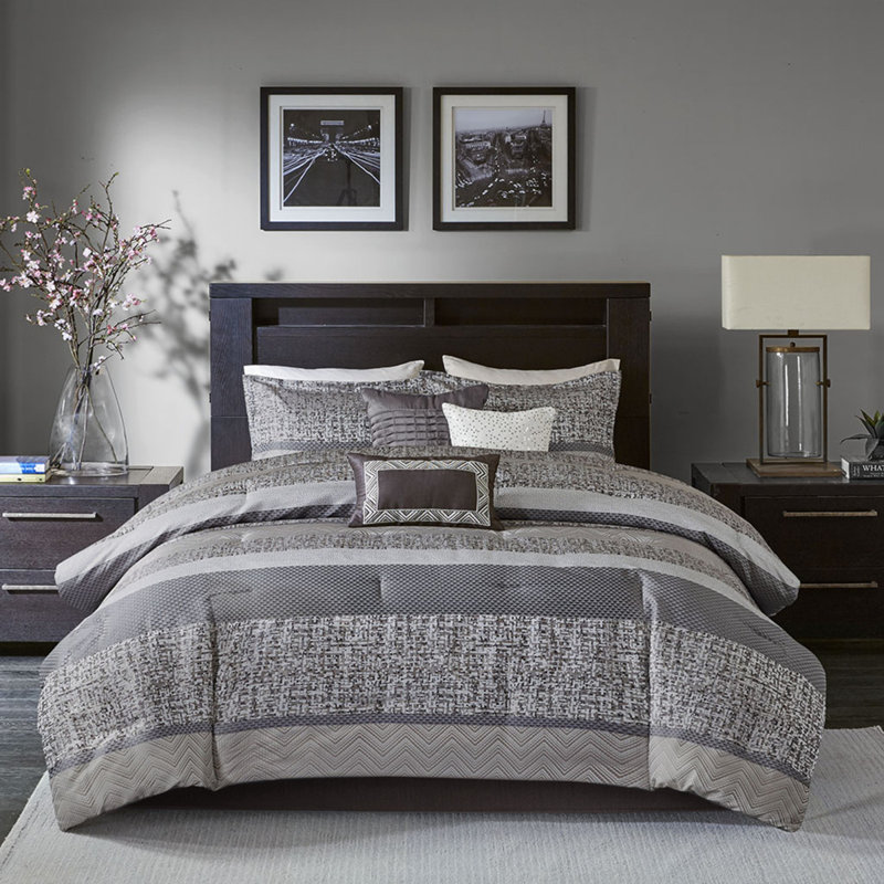 Ensemble d'édredon en jacquard gris / taupe 7 pièces Elegant And Cozy