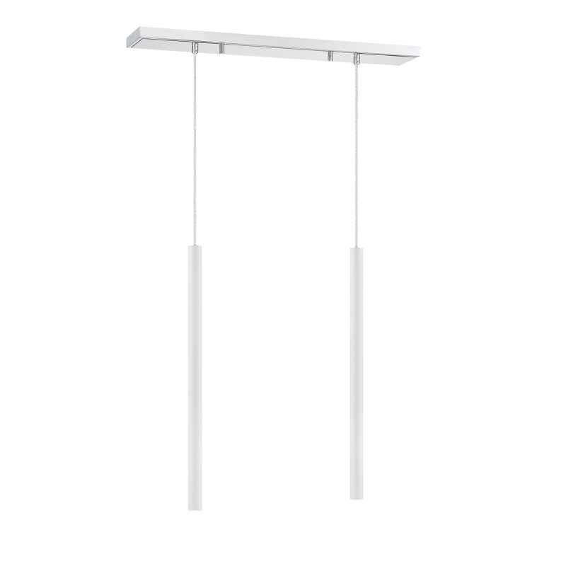 Luminaire suspendu géométrique à DEL 2 lumières Bowning, Nickel brossé, Blanc mat