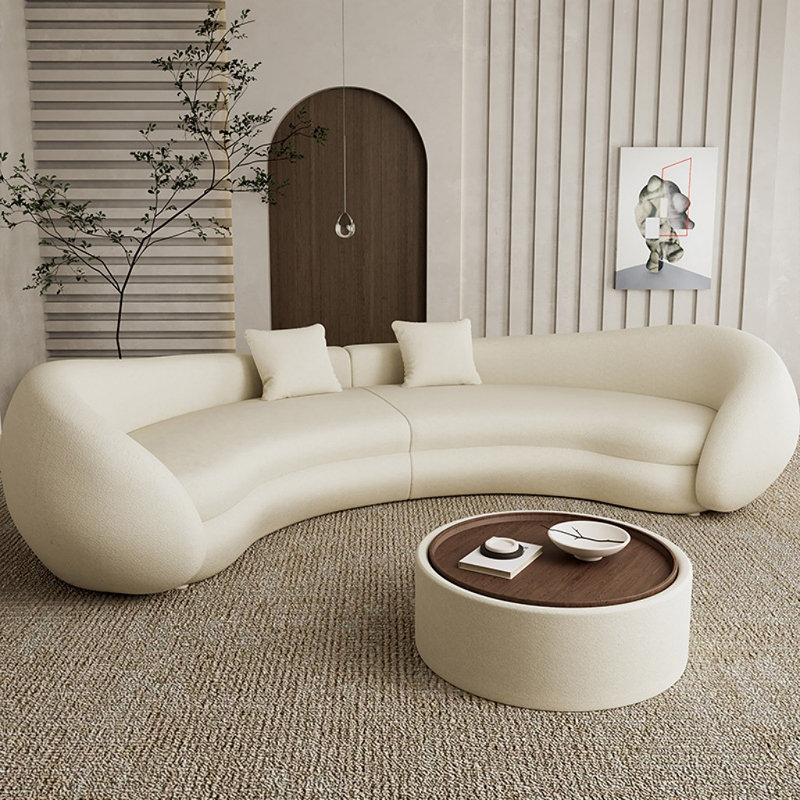 Canapé courbé Minimalist Modern, 29.53” H x 110.24” W x 51.18” D, Blanc cassé