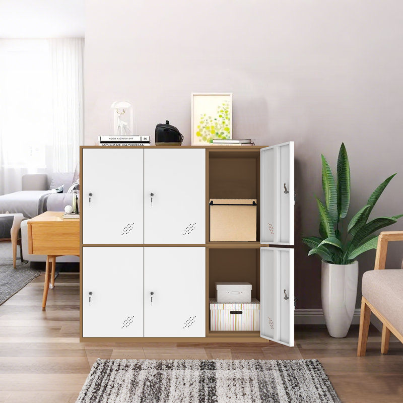 Casier 6 employés blanc avec clé, Brun / Blanc