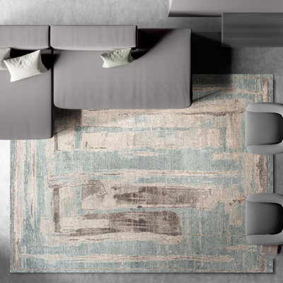 Tapis bleu et gris anthracite de haute qualité noué à la main