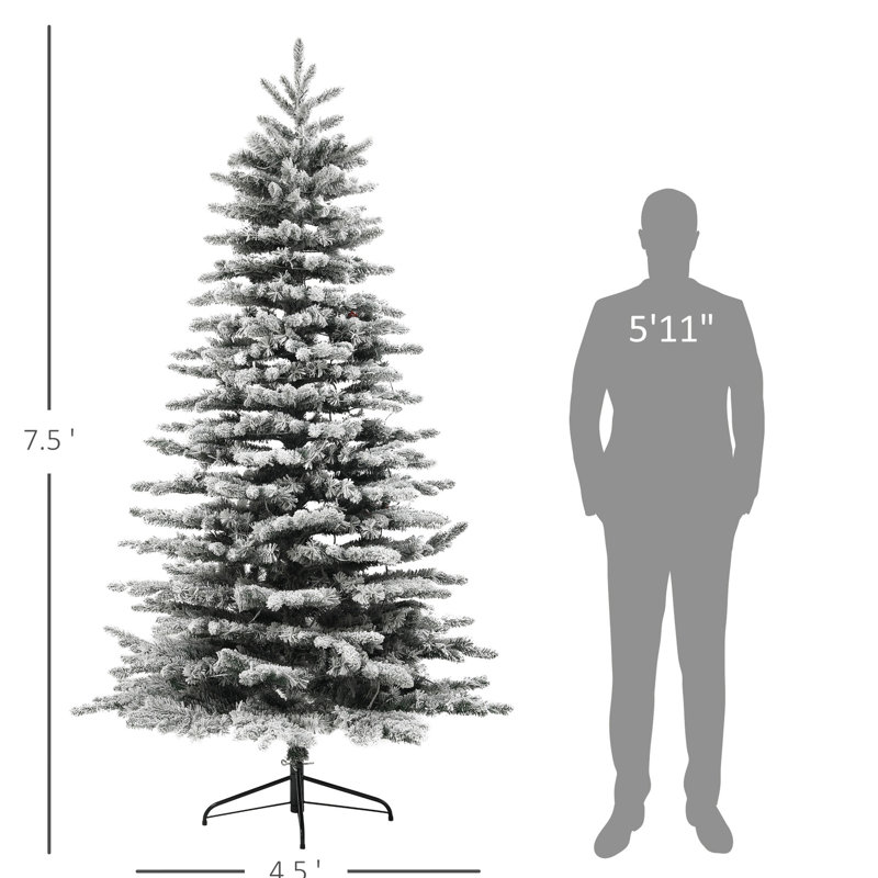 Arbre de Noël artificiel 7,5 pi avec surface floquée, 500 et 1264 extrémités de branches pour un effet de rassemblement gai, ambiance festive