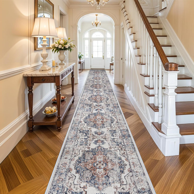 Wide Hallway Rug: Vintage Washable Soft for Living Room Bedroom Water Resistant Carpet with Non-Slip Backing for Entry Kitchen Dining Room Thin Bathroom Floor Mat(Brick)