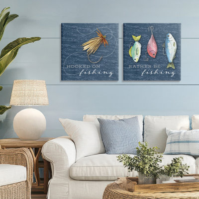 Ensemble de 2 toiles Gone Fishing Sayings, design par Holly Thomas Stein