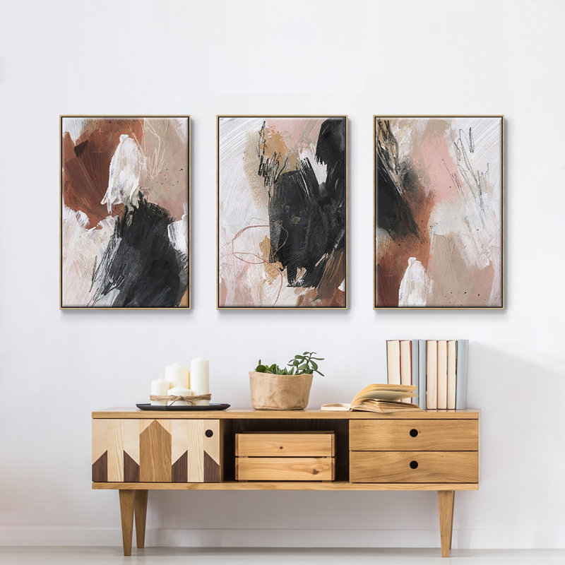 «Unbleached Neutrals I», reproduction sur toile 3 pièces, H 40 po x l 90 po x P 2 po, Naturel