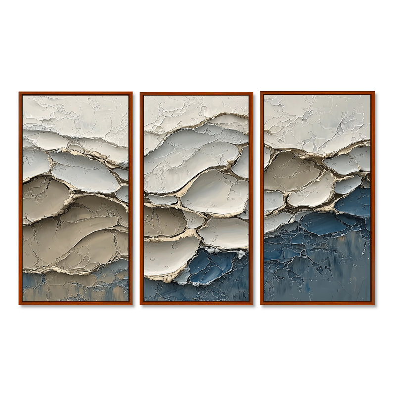 «Abstract Collages Coastal Waves Flow I», ensemble de 3 collages abstraits, H 32 po x l 48 po, Brun