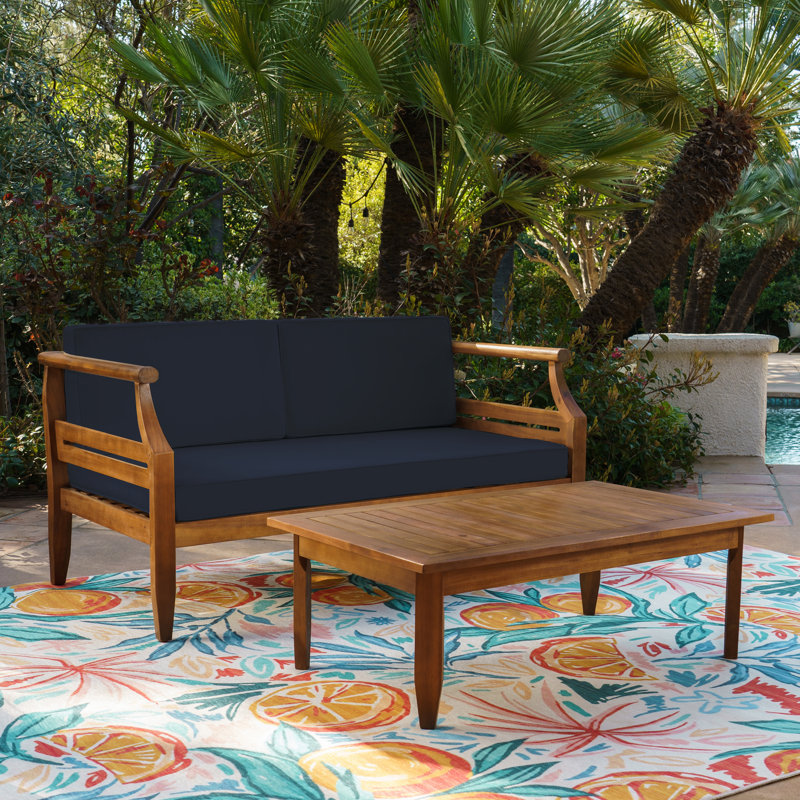 Hewlett Outdoor Navy Blue Loveseat And Coffee Table Set