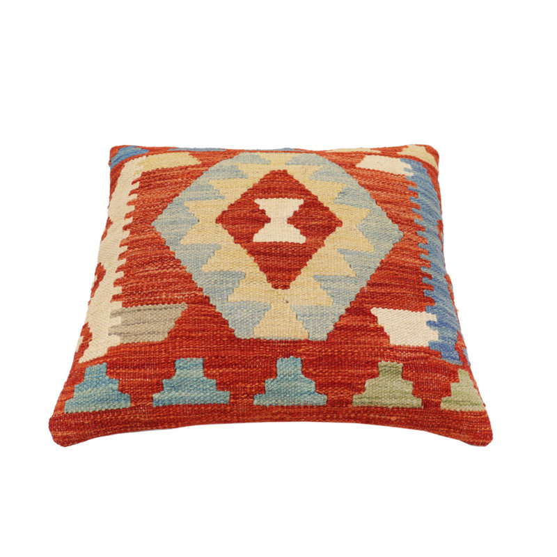 Coussin Boho Chic May, H 18 po x l 17 po, Rouille / bleu / beige / doré
