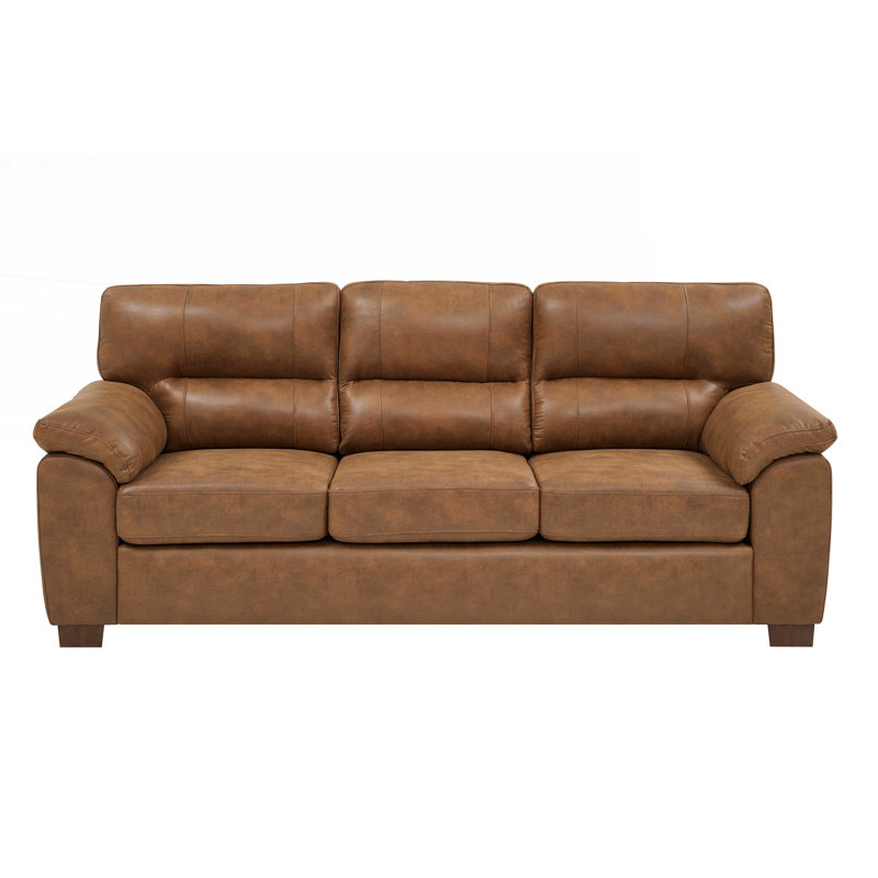 Upholstered 81'' Sofa, Light Brown Faux Leather