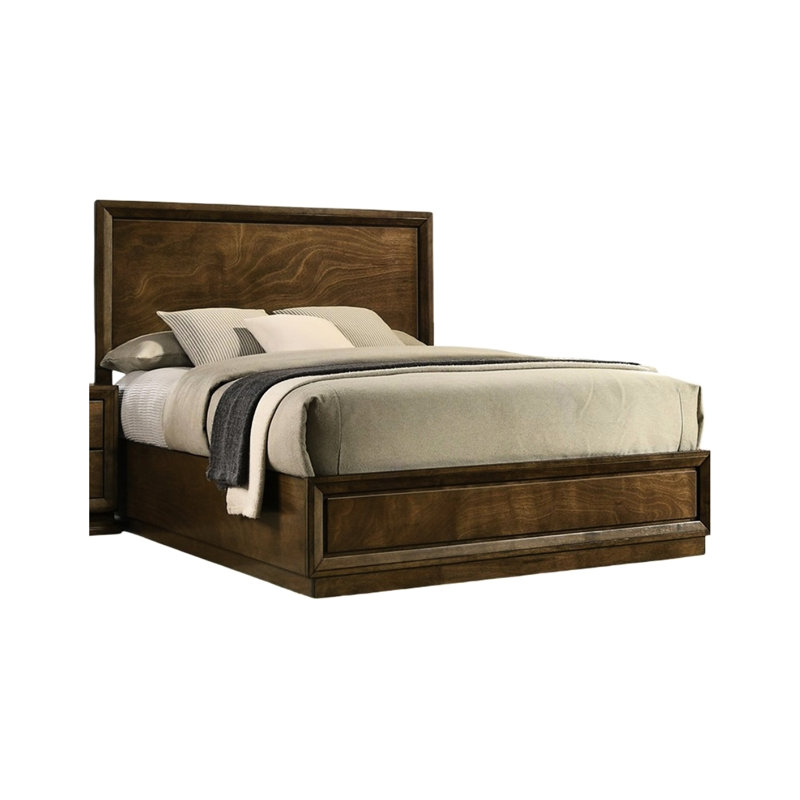 Lit à panneau grand en noyer de 1 pièce, cadre de lit en bois d'hévéa massif avec tête de lit haute, placage, élément de décoration de chambre à coucher transitionnelle