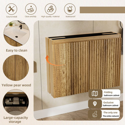 Armoire murale pliante 30 po en chêne Gloden avec évier crème - Installation brevetée en 1 minute, peu encombrante et facile à assembler, style moderne