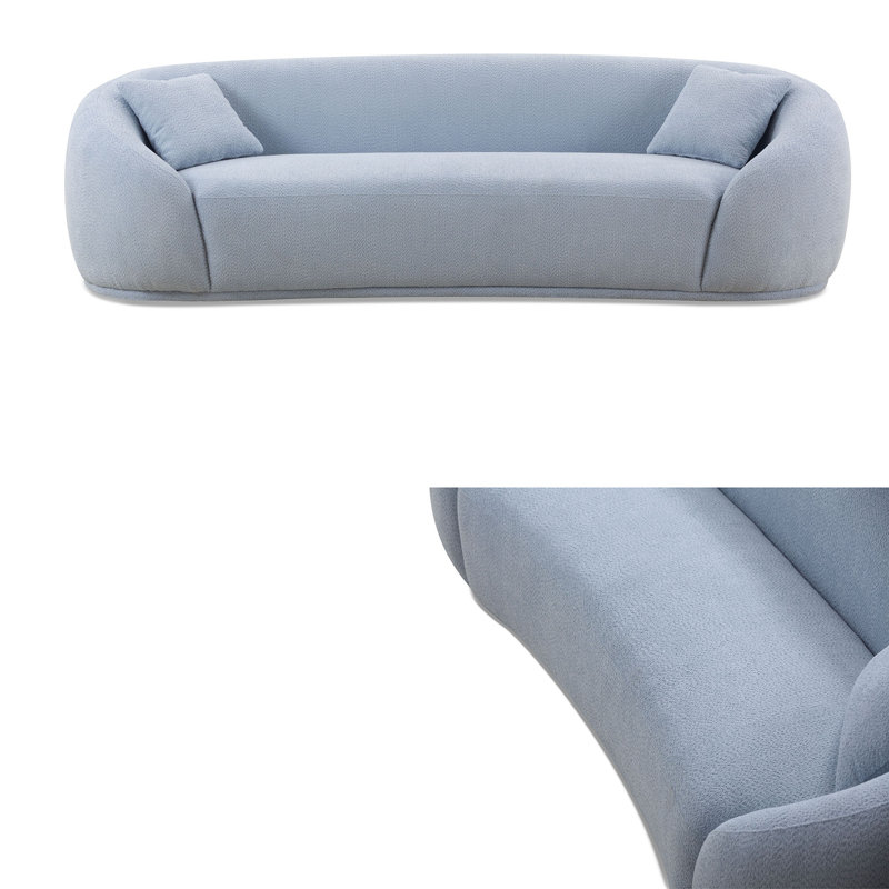 3 seater sofa Modern combination Half Moon casual teddy wool sofa curved sofa, Blue Fabric