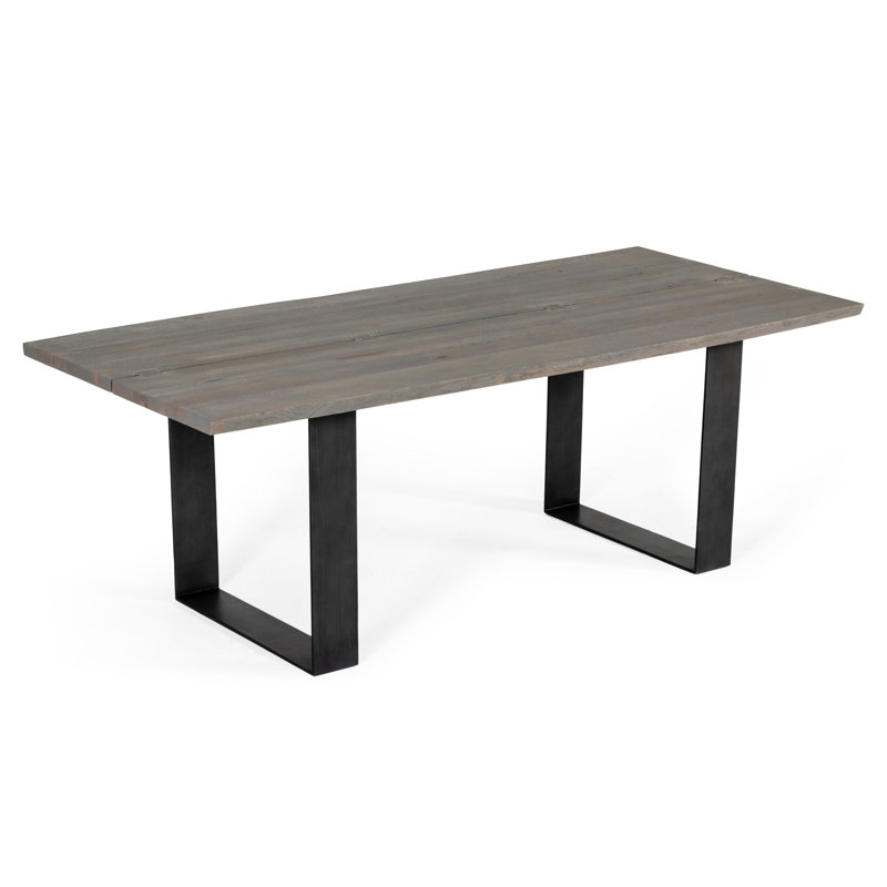 Perry Oak Rectangular Solid Wood Top with Stainless Steel Base Dining Table