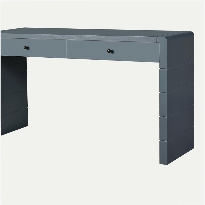 Curved TV cabinet with storage, wooden entryway table with 2 drawers, country style entryway TV cabinet, suitable for entryway, corridor, living room, navy blue
