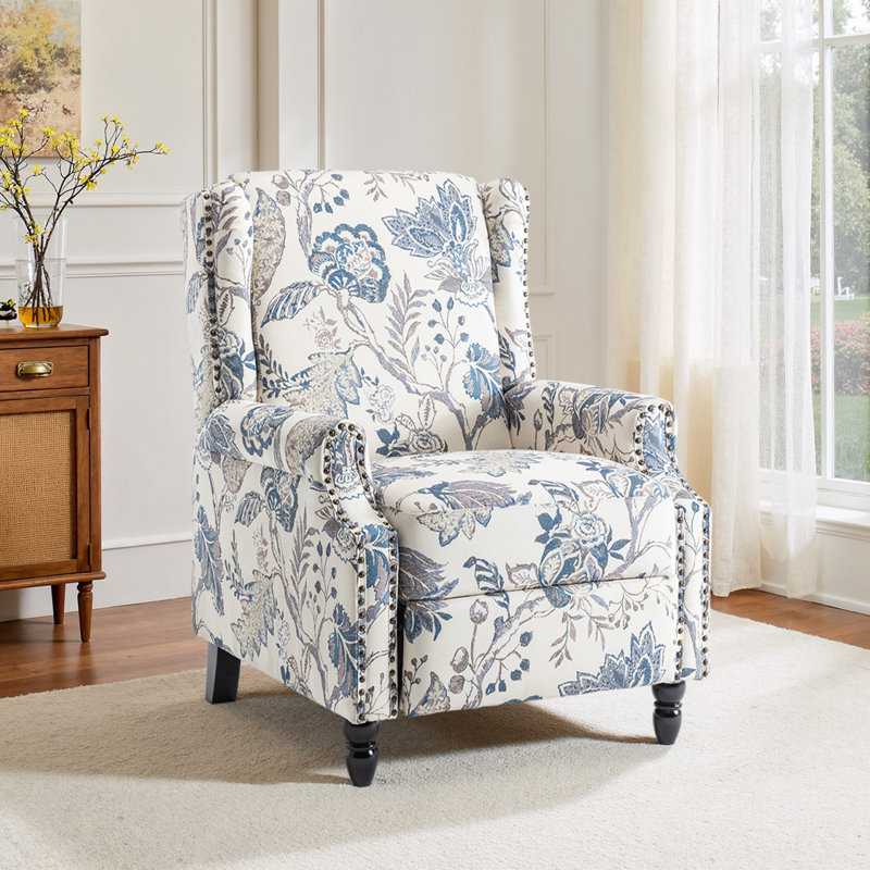 Manual Standard Push Back Recliner, Plants Blue Floral