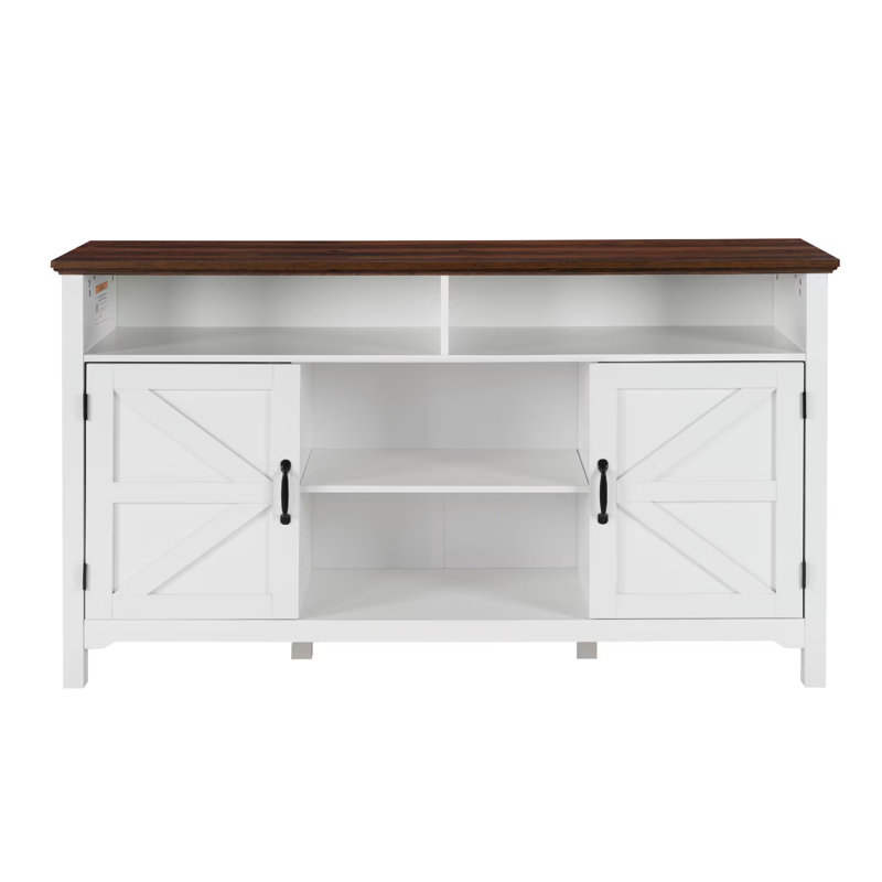 Buffet de 58 po, armoire de rangement blanche antique avec tablettes réglables et portes de grange, table basse de bar multifonctionnelle pour l'entrée de la salle à manger, blanc