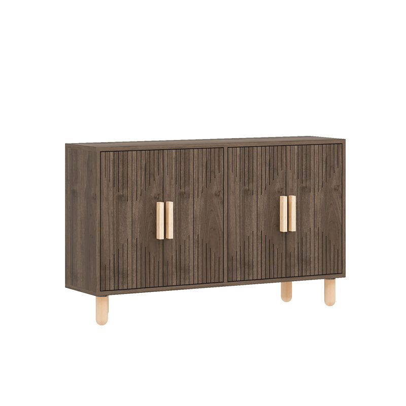 Console moderne en noyer de 47,2 po x 29,0 po x 11,6 po | 100% panneau de particules enduit de mélamine, épaisseur: 0,7 pouce | Finition brune élégante, conception géométrique | Parfait pour le vestibule, le salon et le couloir