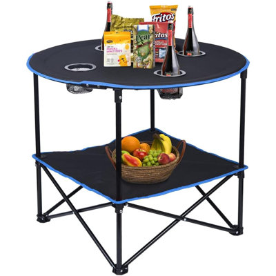 Table de camping pliante avec 4 porte-gobelets et sacs de transport, table de voyage pliable en toile pour pique-nique en plein air, barbecue, voyage, pêche