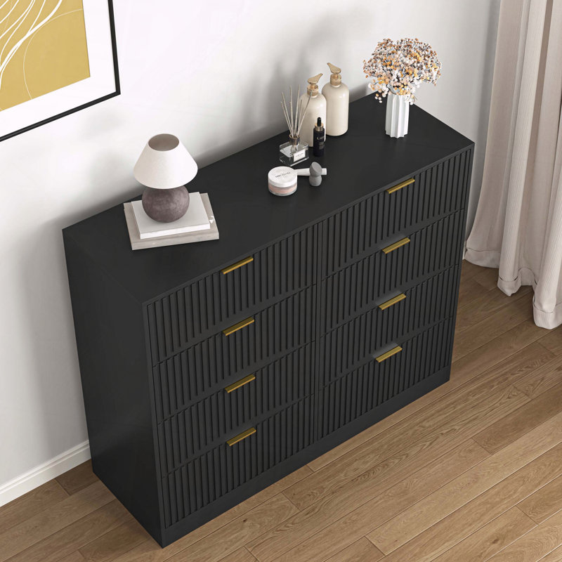 Commode 8 tiroirs en bois, Noir
