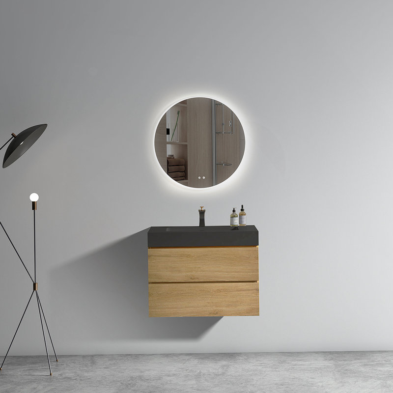 Meuble-lavabo de salle de bain avec lavabo, grand meuble-lavabo flottant mural pour salle de bain moderne, lavabo une pièce blanc brillant sans bonde ni robinet