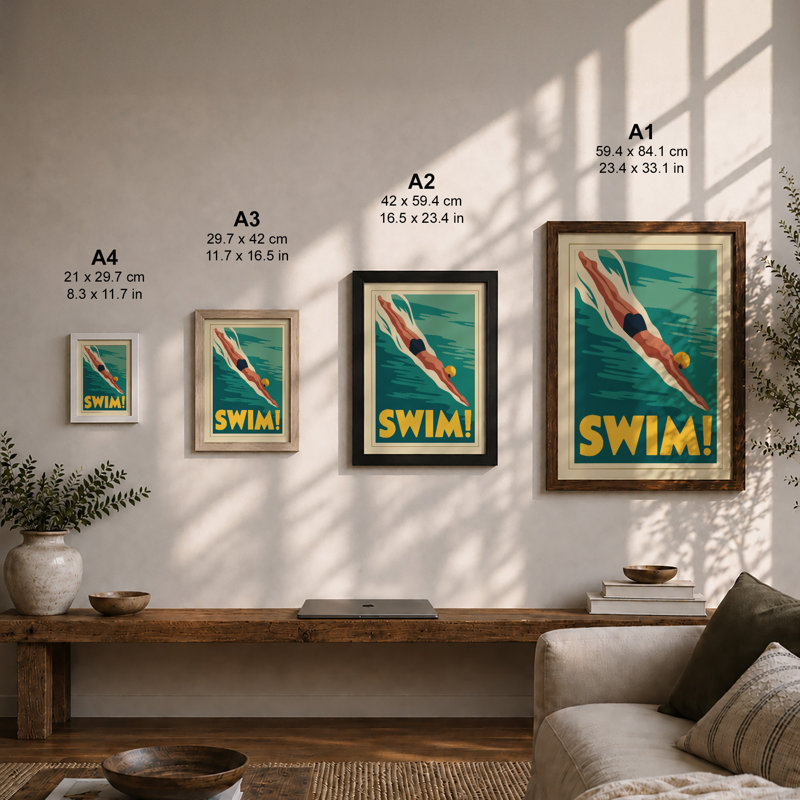 Dive Into Action Art Deco - Print, Unframed, A4 - 29.7 x 21.0 cm
