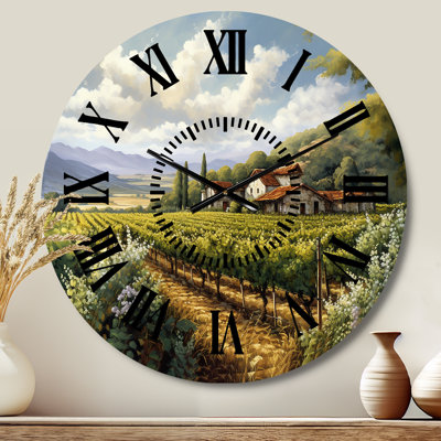 Vineyard Charm Landscape I - Vineyard Black Face Wall Clock