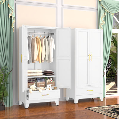 Modern Freestanding Metal Clothing Wardrobe Aromire with one Drawer and Clothes Rail