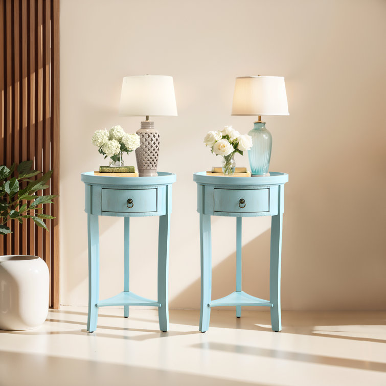 1-Drawer Farmhouse Solid Wood End Table With Open Shelf