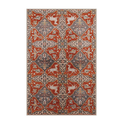 Tapis géométrique rouille / gris / beige