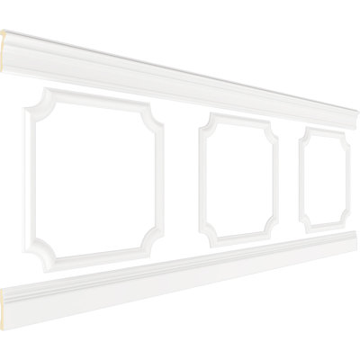 94 1/2"L (Adjustable 36"H to 40"H) Ashford Scalloped Panel Traditional Wainscot Paneling Kit