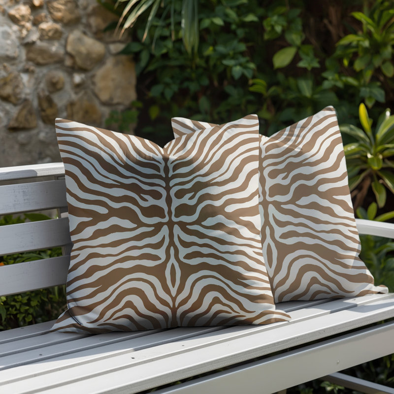 Oreiller réversible intérieur / extérieur à imprimé zébré Eden, 16x16, Beige