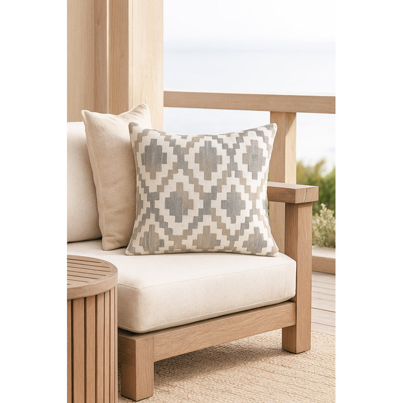 Natural Beige Terra Diamond Indoor Outdoor Pillow 24x24, Beige, Square 16", Polyester