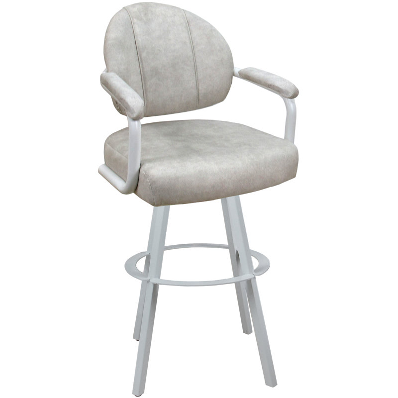Swivel Upholstered Counter Stool with Metal Frame, Cream Polyester Blend/White Frame