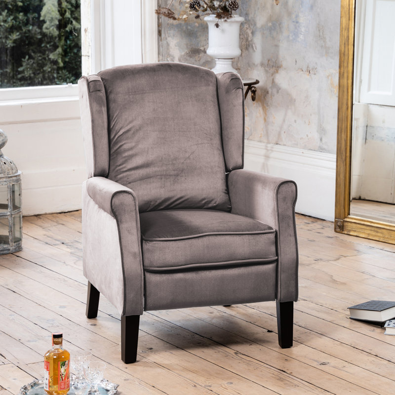 Airell 70cm Wide Velvet Wing Chair Recliner, Grey