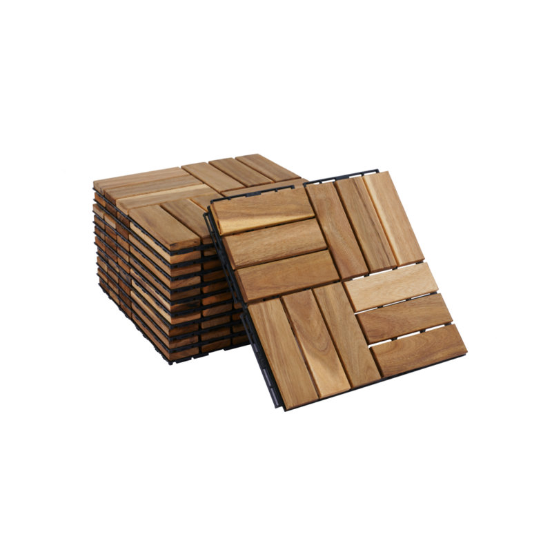 10 tuiles de terrasse imbriquées en bois franc d'acacia, carrées de 12 po x 12 po, à carreaux, idéales pour le patio, le balcon et le plancher extérieur au bord de la piscine