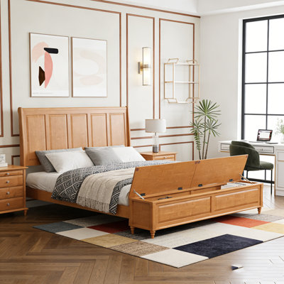 Lit-bateau en bois Soild avec coffre de rangement de 64 po, cadre de lit avec tête de lit haute et banc de rangement