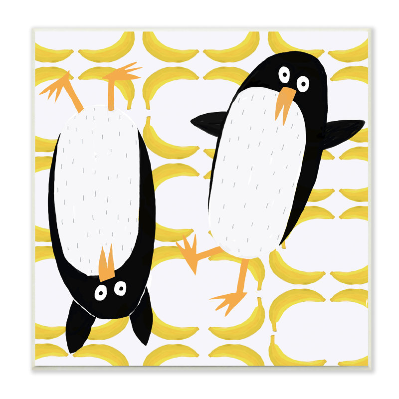 Kids' Arctic Penguin Pair Banana Art, Wall Plaque, 12'' H x 12'' W x 0.5'' D