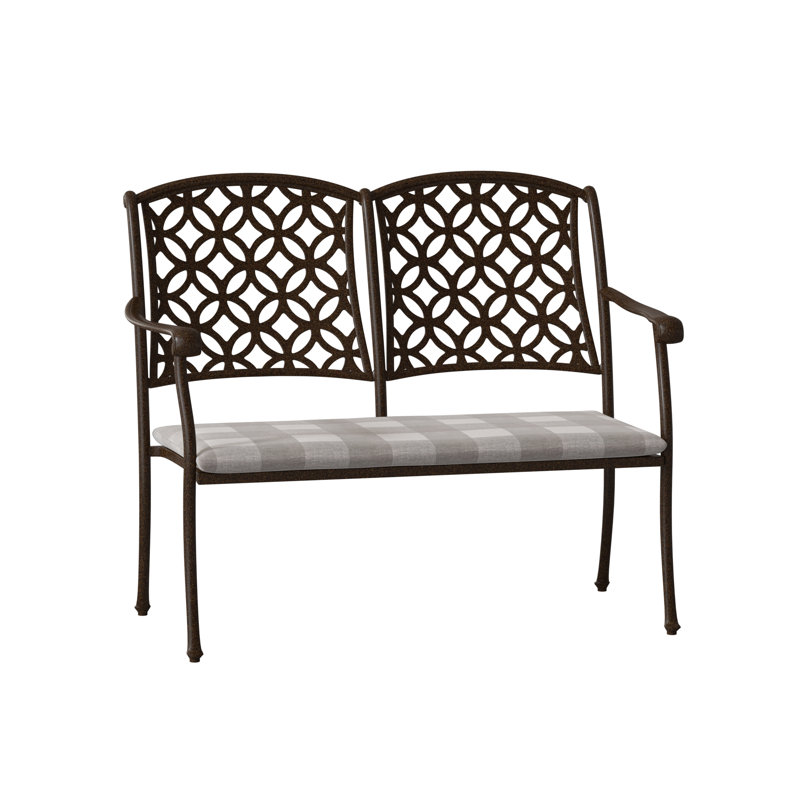 Banc de jardin aluminium Casa, Brun châtaigne, Prescott Dove Check Sunbrella®