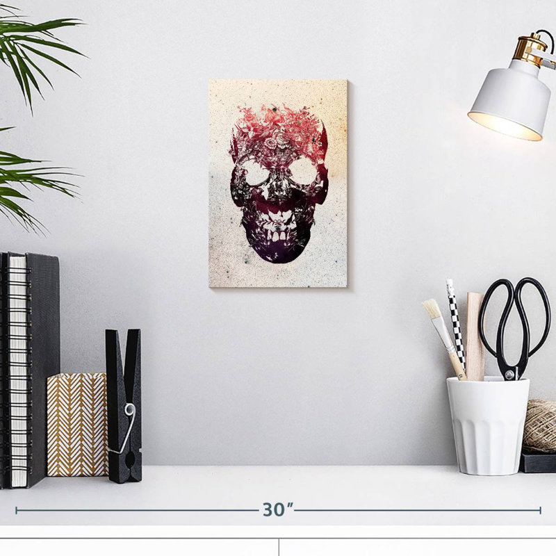Crâne floral rose Kerner, H 12 po x l 8 po