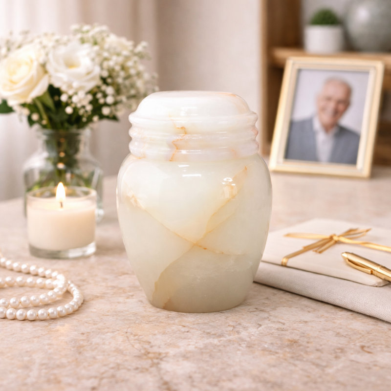 Marble Cremation Urn for Small Portion of Ashes, Light Green